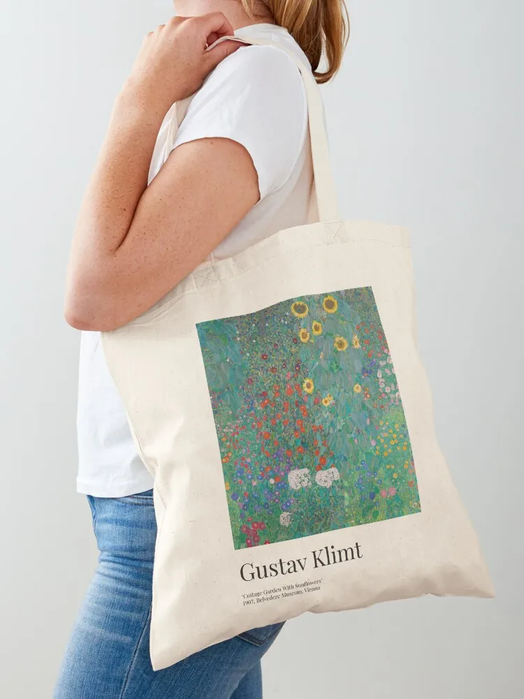 

Gustav Klimt - Exhibition Art Poster - Cottage Garden With Sunflowers - Belvedere Museum Tote Bag handbag custom fabric bag