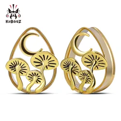 KUBOOZ Latest Ear Tunnels Plugs Mushroom Moon Water Drop Earrings Stainless Steel Expander Body Jewelry Piercing Gauges 2PCS