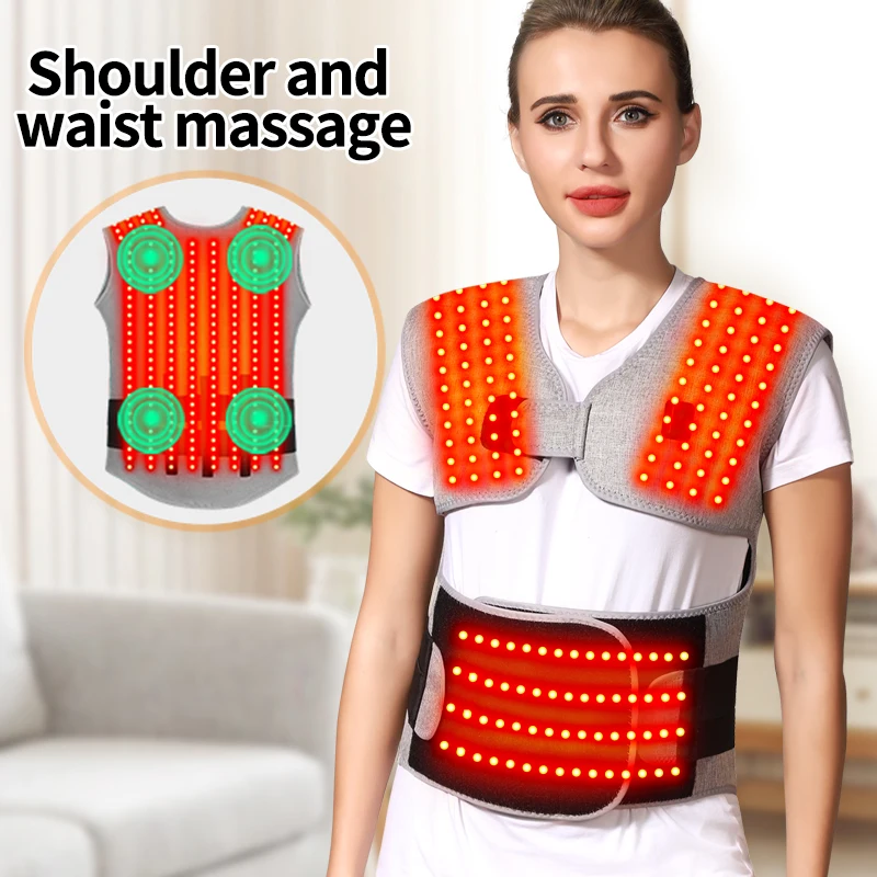 Red Light Heated Shaw/Vest - Vibrating Massager - Relieves Fatigue and Stiffness in Shoulder, Back ,Waist Joints - 3-Level Timer