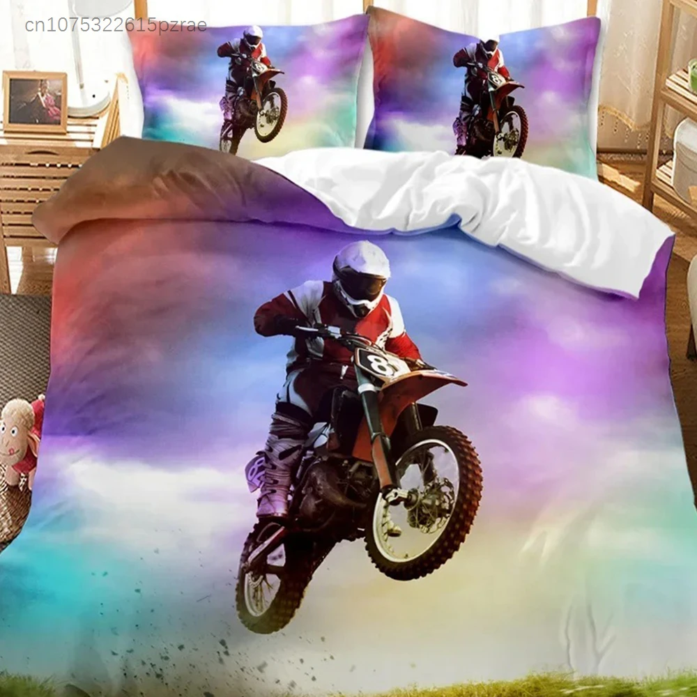 Rider Racing Motorcycle Dirt Bike Bedding Set 3D Printed Suitable For Bedroom Duvet Cover Set With Pillowcases Kids Home Textile