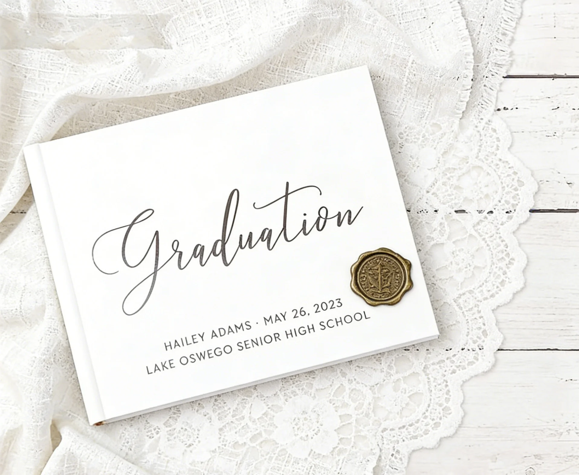 

Personalized Graduation Guest Book & Photo Album | Custom High School Graduation Party Signature Book | White Keepsake for Gradu