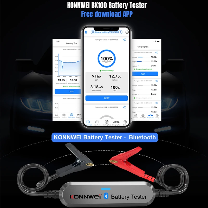 

Новейшая улучшенная версия KONNWEI BK100 Bluetooth5.0, тестер автомобильного мотоциклетного аккумулятора, 6 В, 12 В, анализатор аккумулятора 100-2000CCA, тестовые инструменты