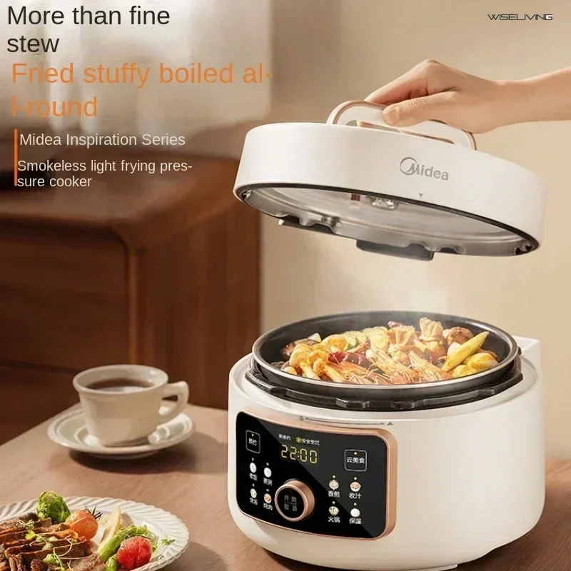 Electric pressure cooker. Multifunctional household appliance. Intelligent multicooker. Stylish cooking tool.