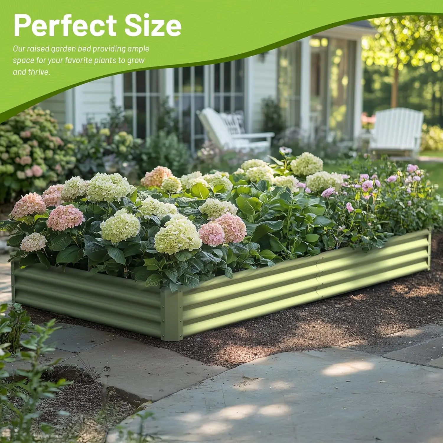 Outdoor Vegetable Gardening Metal Raised Bed, Galvanized Steel, 8x4x1FT Large Green Planter Box view 5