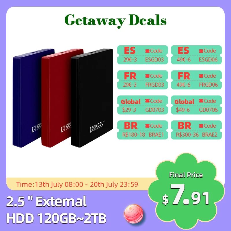 KESU HDD 2.5" Portable External Hard Drive 2tb/1tb/500gb/750gb USB3.0 disk memory  for PC tablets PS4 notebook Desktop Computer