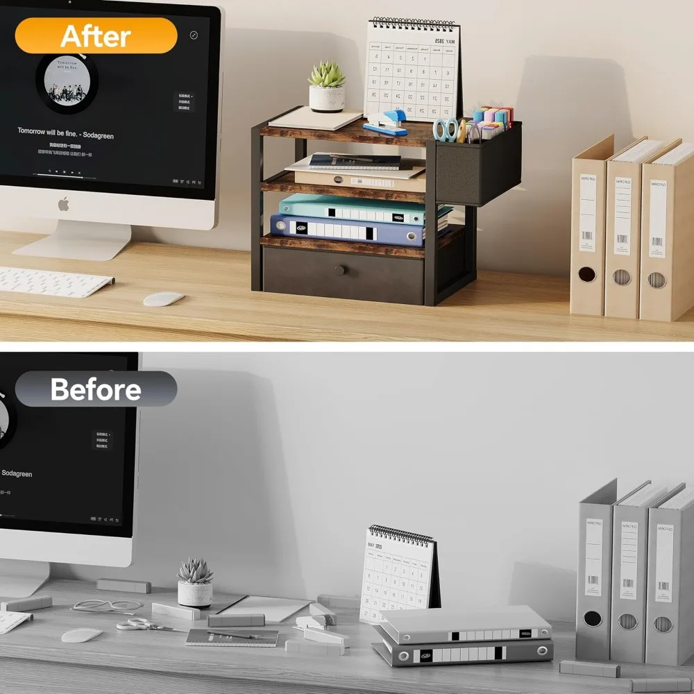 منظمات المكتب وملحقاتها، منظم ملفات صينية الحروف الورقية من 4 طبقات مع درج قماش و3 حامل أقلام، ملحق مكتب المكتب