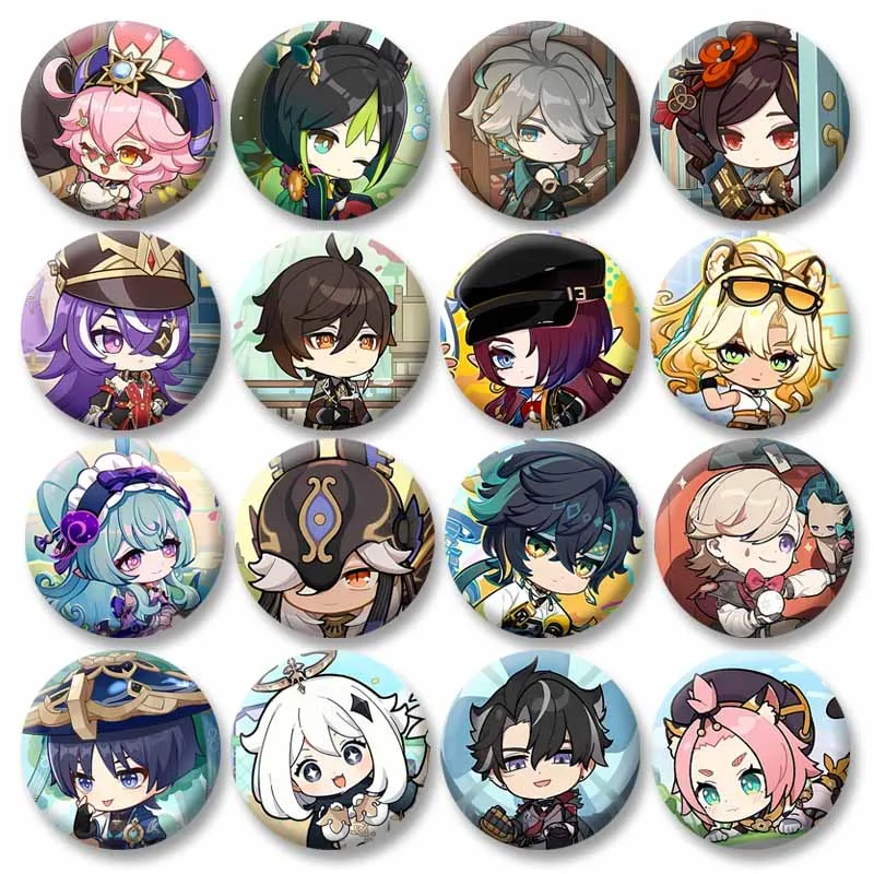 Game Genshin Impact Chibi Round Brooch Klee Venti Wanderer Wriothesley Cartoon Enamel Pins Bag Hat Shirt Lovely Badge Fans Gifts