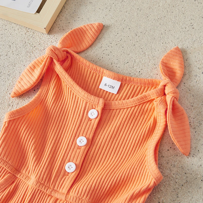 Suefunskry Toddler Girls Rompers Solid Color Sleeveless Ribbed Knitted Jumpsuit Shorts Overalls Baby Bodysuits Summer Clothes