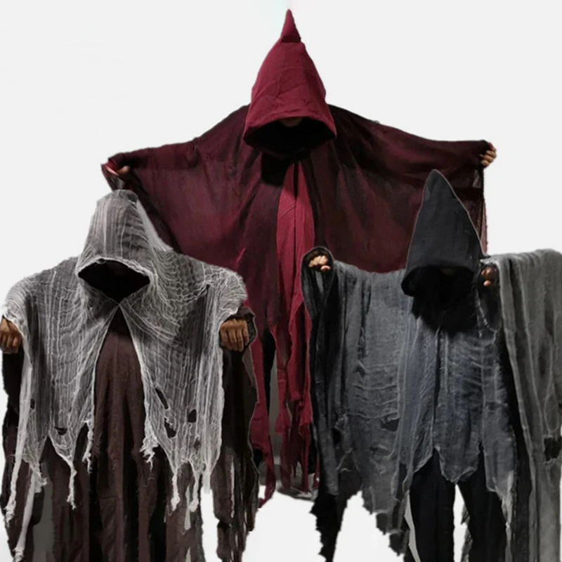 Halloween Cloak for Adult, Zombie Hooded Cloak, Role Play Costume, 3-Color Coat, Vampire Zombie, Cold Skeleton Ghost Props