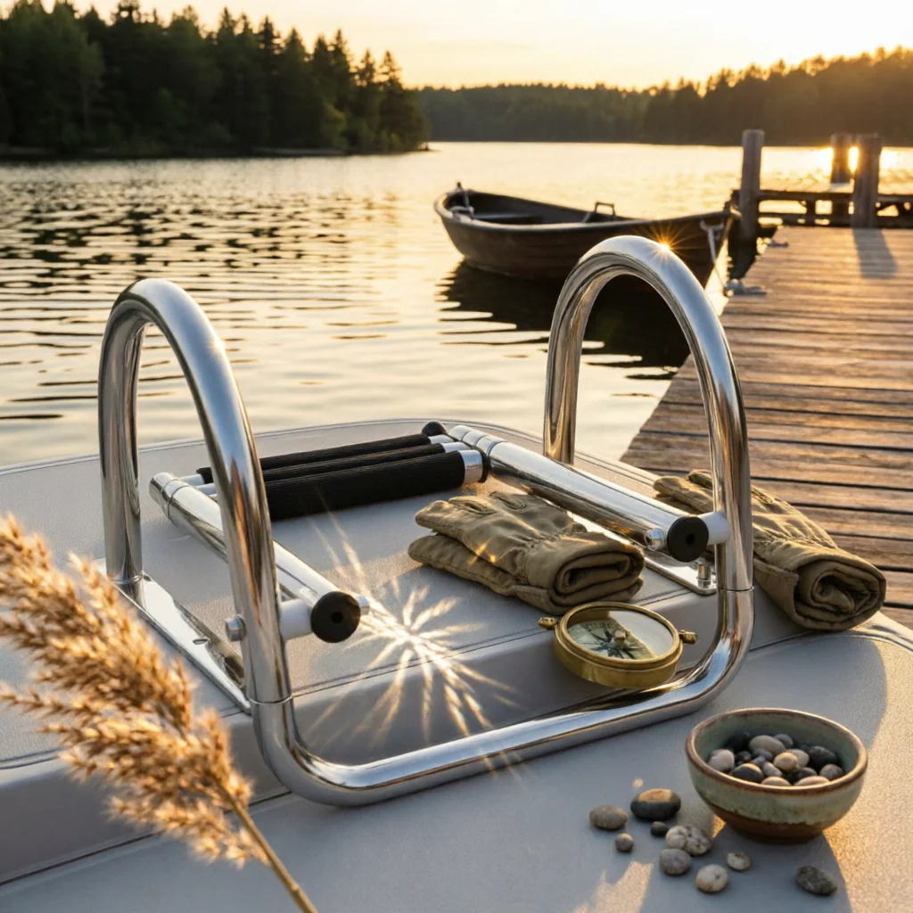 Boat Boarding Ladder Non-Slip Treads Folding Boat Ladder Marine Accessory Corrosion Resistant Easy Storage