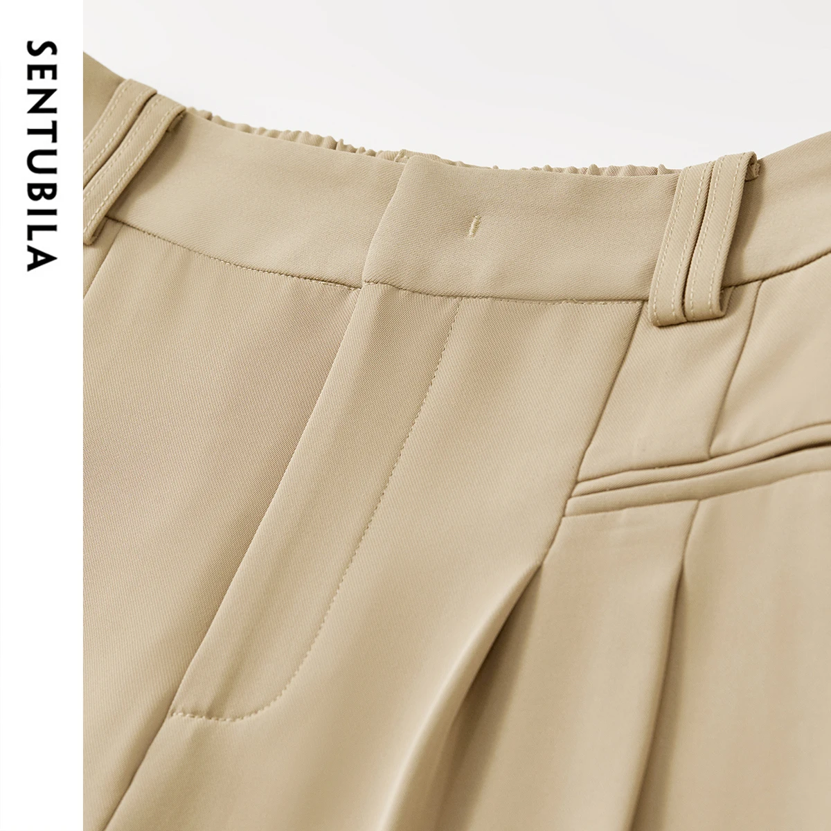 SENTUBILA 오피스 레이디 팬츠 여성용 솔리드 캐주얼 루즈 엘라스틱 하이웨이스트 베이직 솔리드 폴드 바지 2025 봄 신상 151K57562