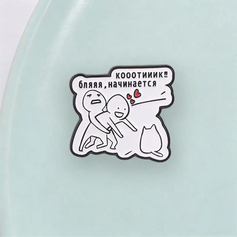 Cartoon character metal brooch simple drawing small character playful cat pattern brooch accessory