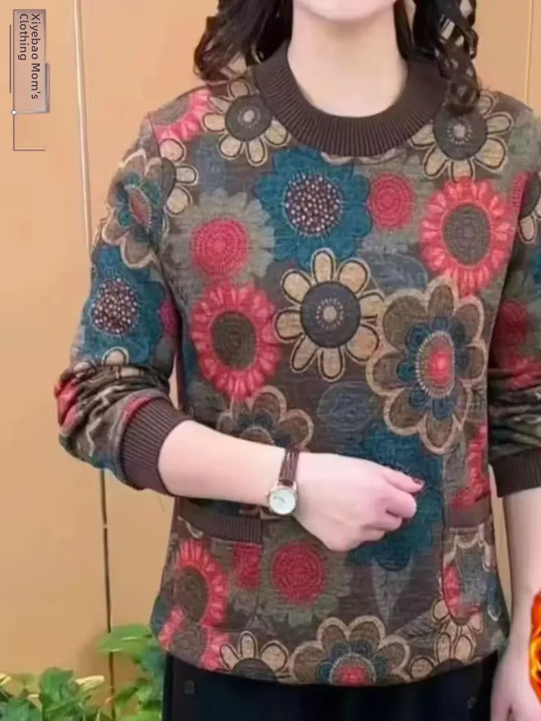

Women's Fce Lined Thiened High Collar Floral Print Sweatirt Loose Fit Autumn Winter Top Comfortable Breathable Casual ...