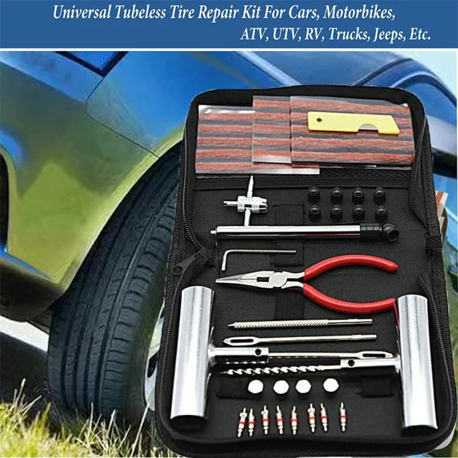 

Tire Repair Tools Flat Emergency Tire Repair Kit Heavy Duty Tire Plug Flats Patch Kit with Plugs To Fix Punctures