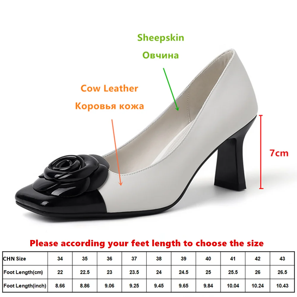 MILI-MIYA Classic Brand Style Women Full Genuine Leather Pumps Flowers Thick Heels Slip On Mixed Color Dress Party Shoes