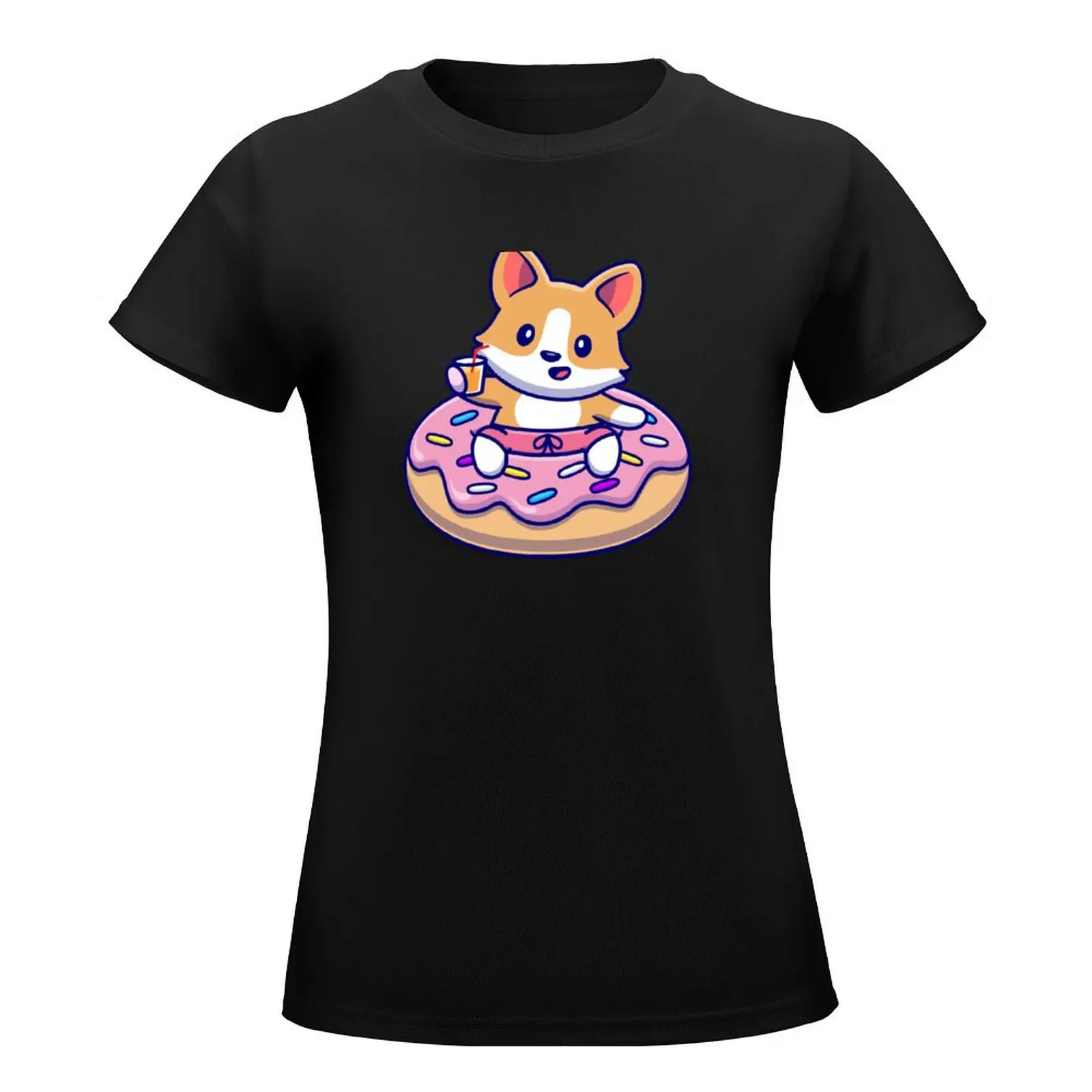 Cute Corgi And Donut T-Shirt cute clothes hippie clothes cute tops Female clothing rock and roll t shirts for Women