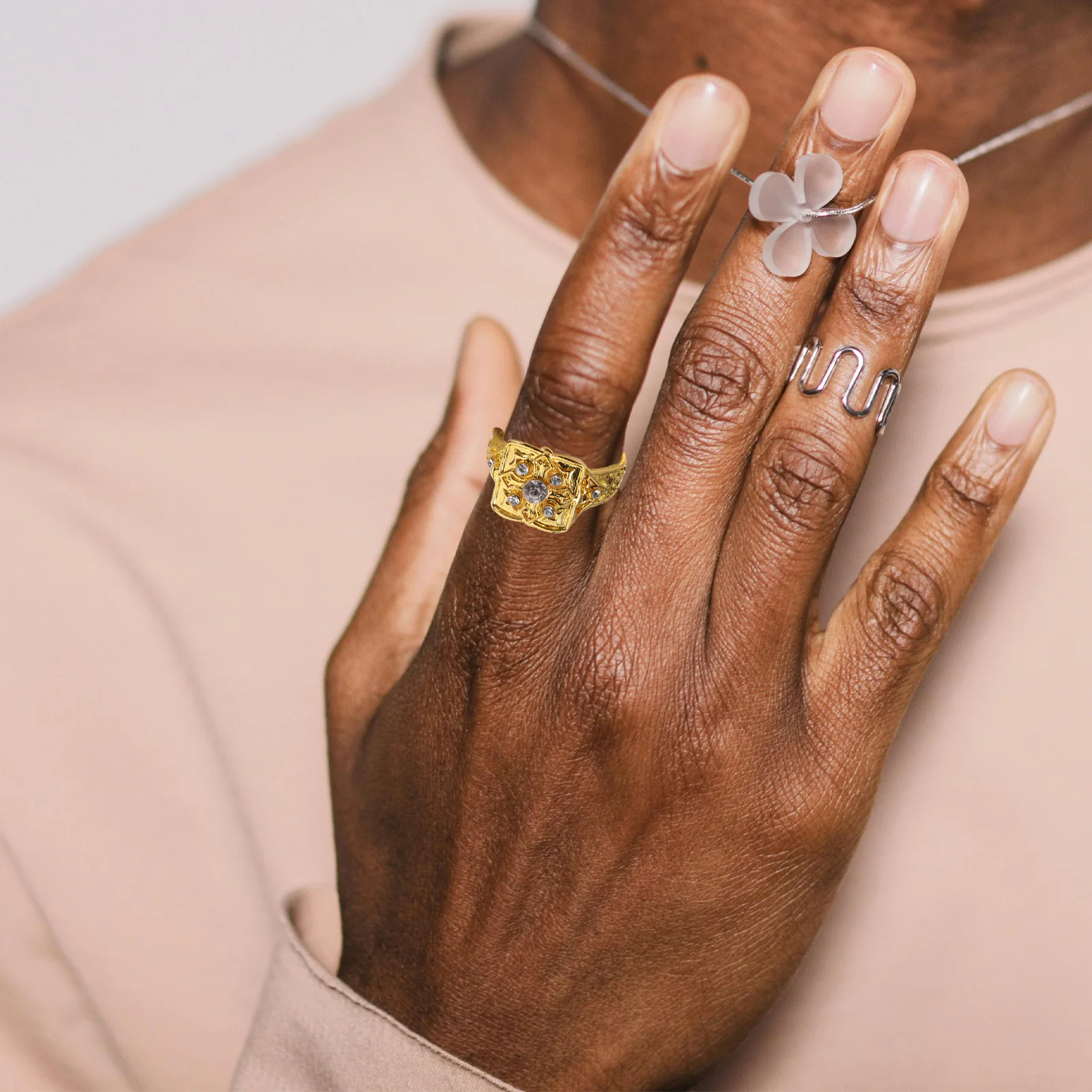 

Bold Vintage Carved Ring Adjustable Flip-Top Micropaved Rhinestones Secret Locket Hidden Compartment Unique Engagement Wedding