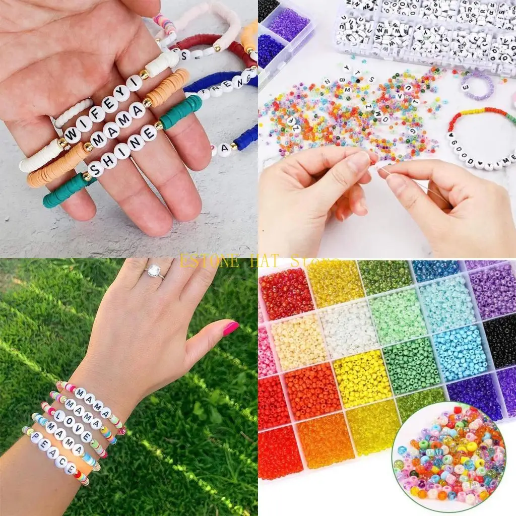 49MF Making Glass  Beads Alphabet Beads Acrylic Letter Beads Elastic String Cord
