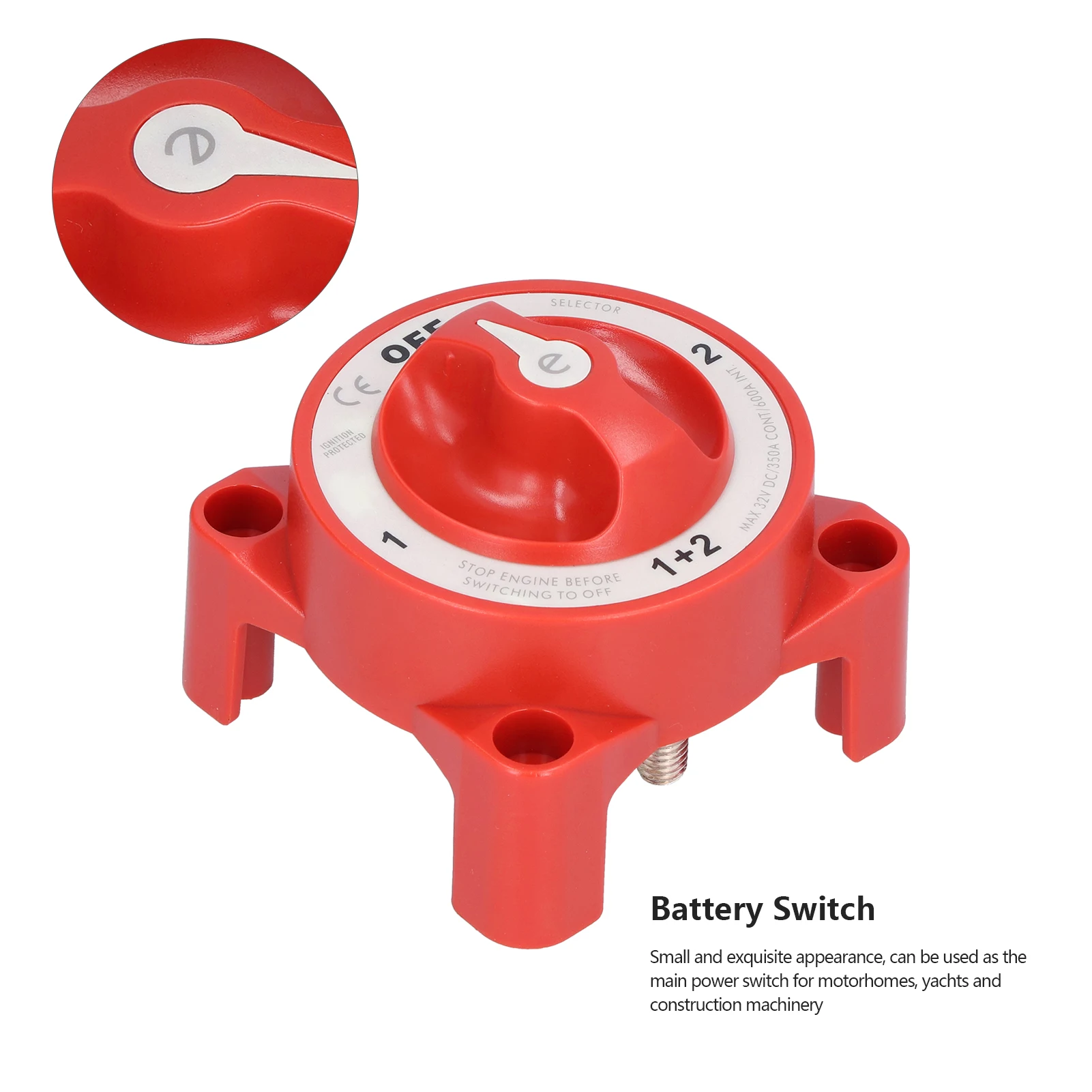 Battery Switch 4 Position 3/8in-16 Terminal IP66 Waterproof for Motorhomes 32V 350A