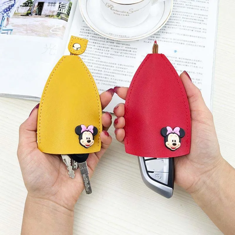 11 Colors Mickey Minnie Pull Type Key Bag PU Leather Cute Key Wallets Housekeepers Car Key Holder Case Disney Keychain Pouch