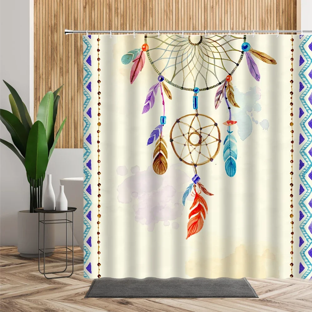 Fantasie Veren Dromenvanger Print Badkamer Douchegordijn Volg Droompatroon Bad Accessorie Waterdicht Scherm Met Haken