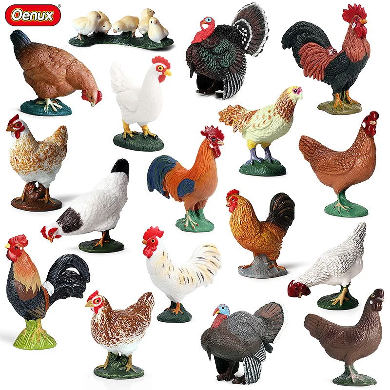 Oenux Farm Poultry Animals Lovely Chook Hen Chicken Turkey Cock Action Figure Model Figurines Miniature Educational PVC Kids Toy