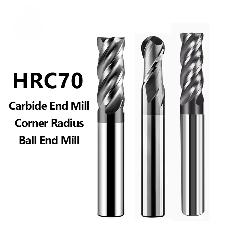 Fraises en bout de carbure 4 coins de cannelure arrondi R Bullnose HRC70 CNC fraisage en tungstène boule nez Surface usinage outils de routeur en métal