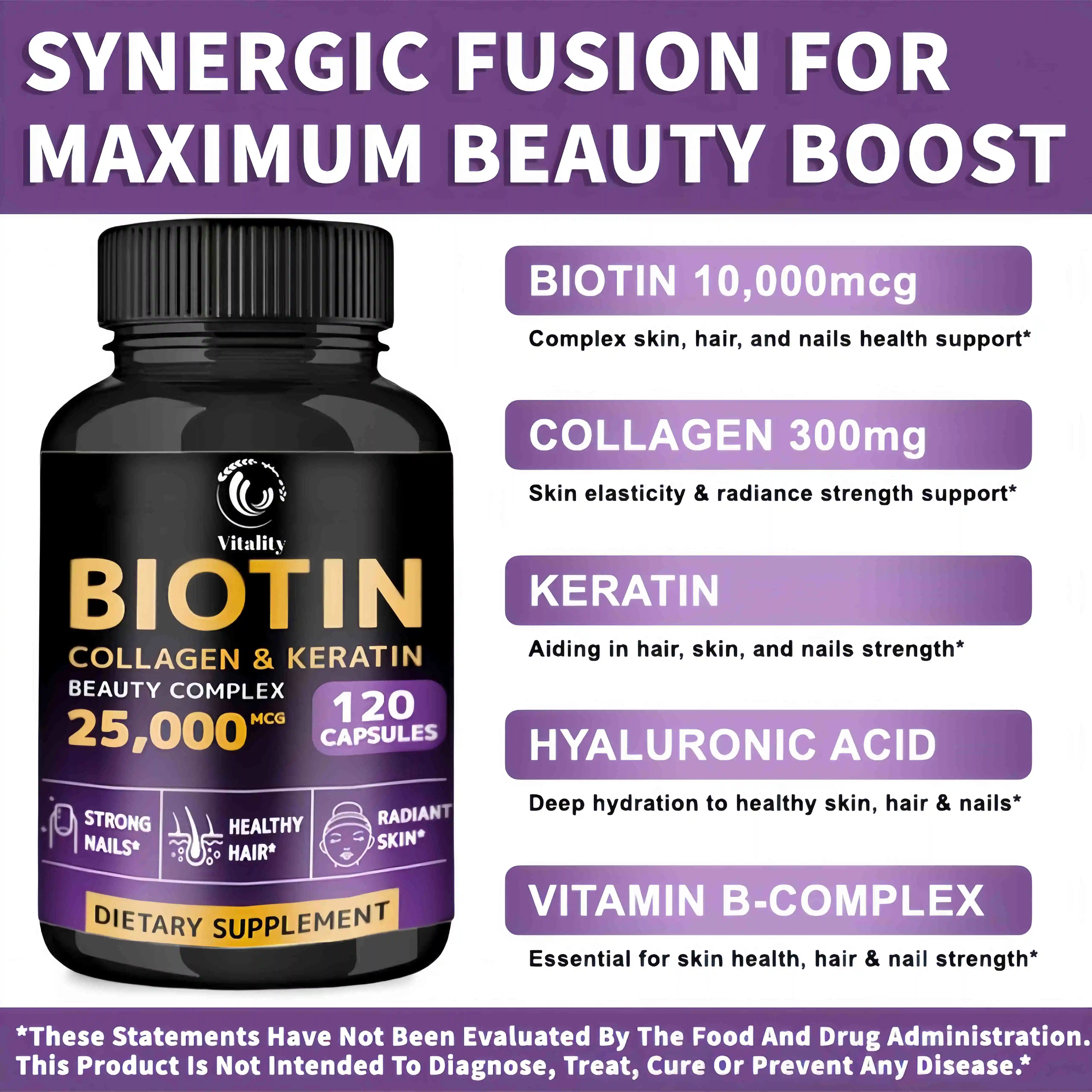 Hair Skin & Nails Vitamins - Biotin Collagen Keratin Capsules