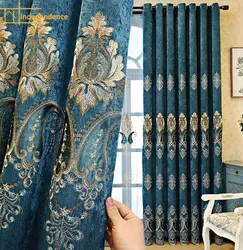 New Blue Thickened Embroidery Chenille Shading Curtains for Living Room Bedroom Partition Curtain Villa Customized Finished