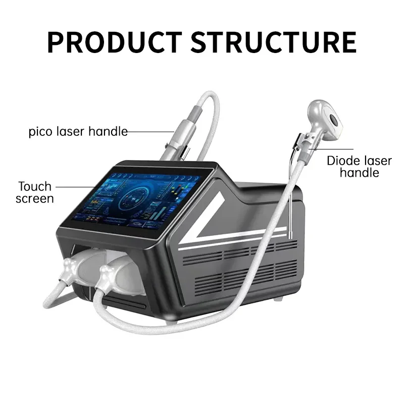 1064 다이오드 레이저 문신 제모 장치, 미용용, 업그레이드된 2 in 1 피콜라 레이저, ND YAG, 808 755