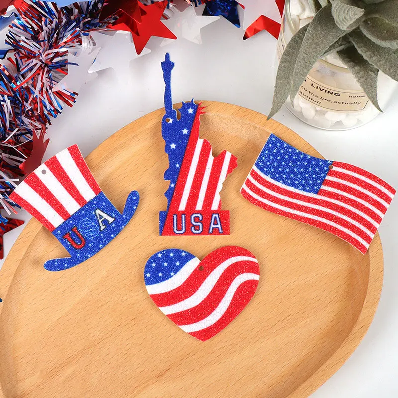 

100Pcs Independence Day Glitter Print Flag Heart Accessories Patch USA Letter Flag Patches For DIY Party Decoration Supplies