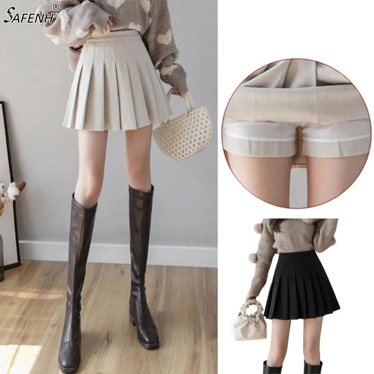 

Women's New A-line Skirt High Waist Autumn Winter College Style Tweed Pleated Umbrella Skirt 2024