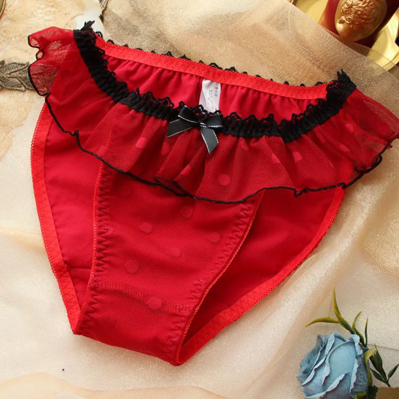 

Big Lingerie Mid Waist Red Underwear Women Sexy Lace Briefs High Quality Lovely Bowknot Large Sizes Panties 5XL 6XL