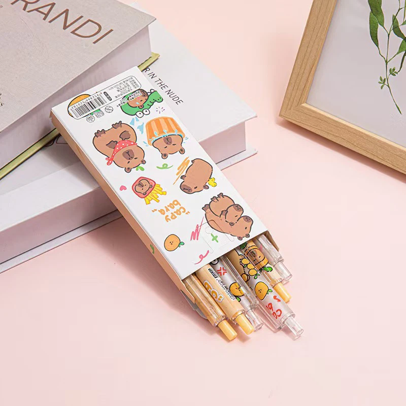6Pcs Cute Capybara Gel Pen Writing Smooth Quick-Drying Black Ink Writing Soft Pen Grip School Supplies Aesthetic Pens Stationery