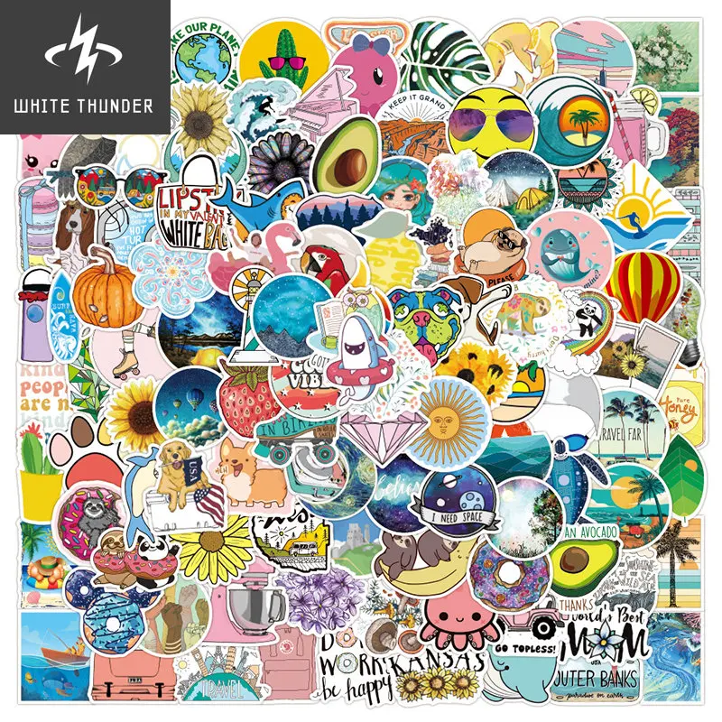 

100pcs Creative Cartoon Stickers for Kids Kawaii Fruit Animal Stick Motorcycle Skateboard Notebook Decoration School Stationery