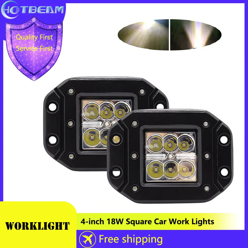 

4-inch 18W Square Car Work Lights Off-Road Vehicle LED Reverse Lights Universal Modified Spotlights 6500K Embedded Fog Lights