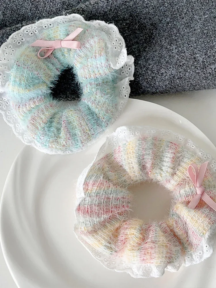 Обруч для волос с лентой в балетном стиле, тяжелая промышленность, горячее кружево с бриллиантами, обруч для волос с толстой кишкой, милый кремовый обруч для волос для девочек, веревка для волос Fem