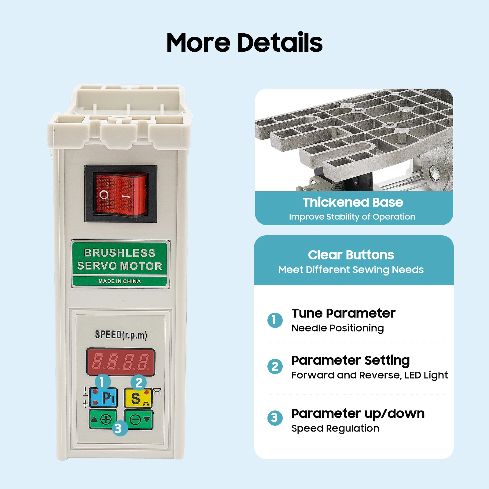 750 W energiesparender Nähmaschinenmotor, bürstenloser Motor, 500–3500 U/min, bürstenloser elektronischer Motor, mechanische Geräte, LED-Anzeige – Detail 9