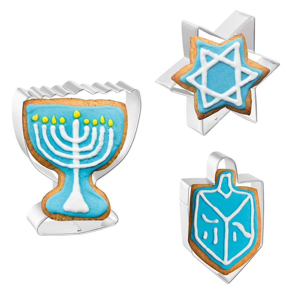 3Pcs Hanukkah Cookie Cutters Star of David Dreidel Menorah Jewish Holiday Kitchen Accessory Baking Supply Hanukkah Party Cookies