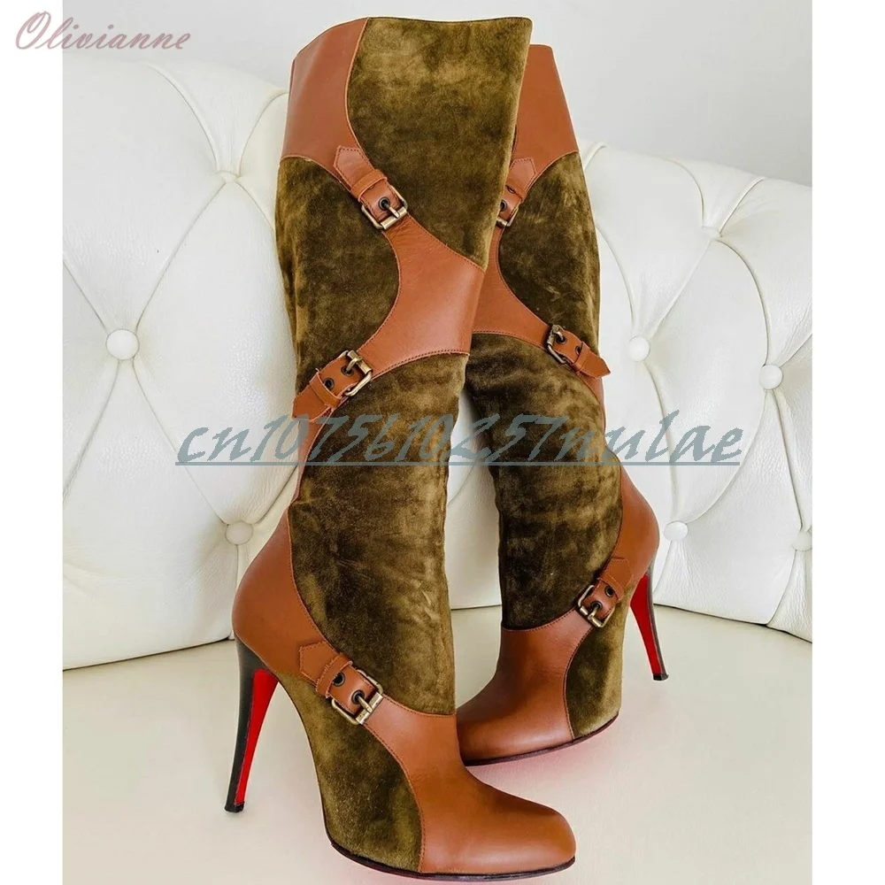Mutilcolor Fibbia Cintura Cintura Stivali a metà polpaccio Elegante Retro Stiletto Tacco alto Hot Girl Sexy 2026 Primavera Scarpe da donna Para Mujere