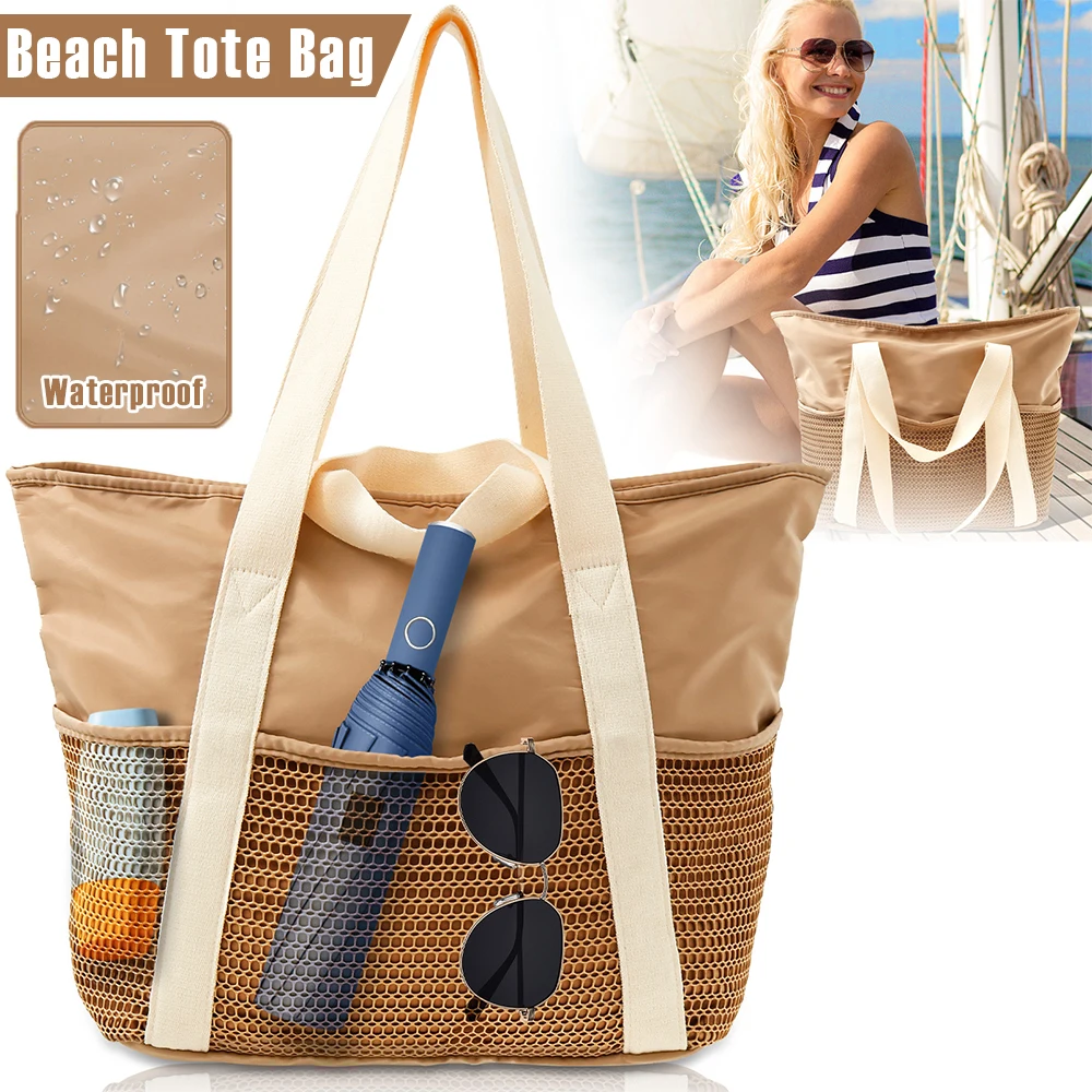 

Пляжная большая сумка, водонепроницаемая сумка на плечо из полиэстера с застежкой-молнией, складные легкие сумки для хранения одежды, дорожные аксессуары