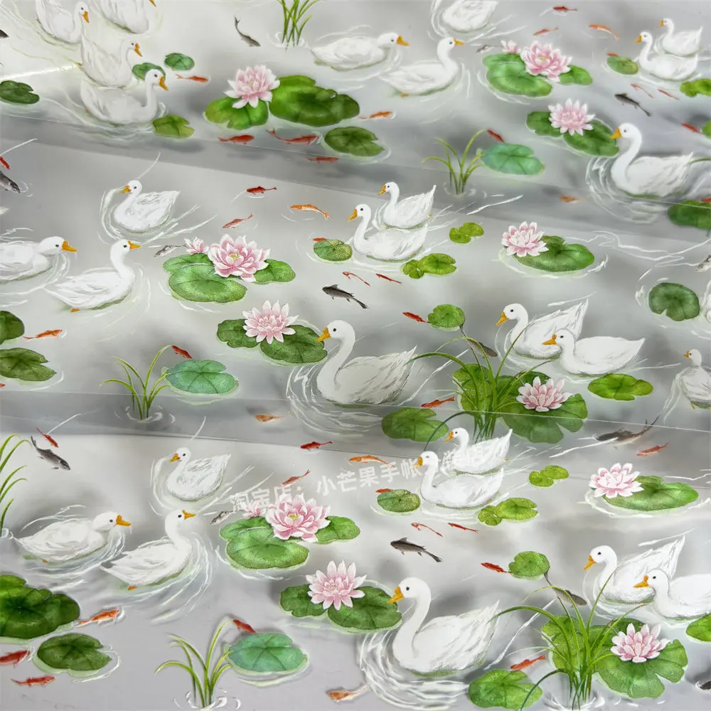 Swan Lotus Koi Decorative Stickers for Scrapbook DIY Phone Case Laptop Journal Craftwashi pet tape