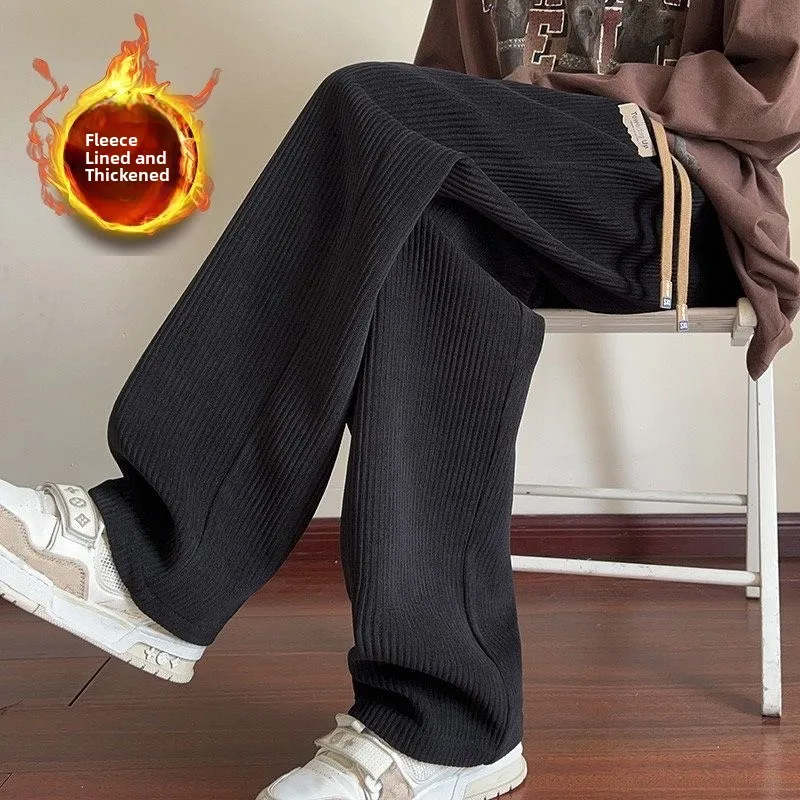 

Trendy Khaki Corduroy Sports Pants Men's Loose Straight Leg Casual Trousers Autumn Spring Faion Print ket Slim Fit