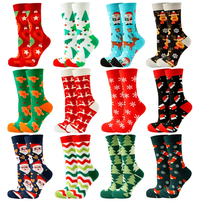 New Christmas Santa Claus Women's Socks Elk Tide Socks Christmas Tree Geometric Cotton Happy Funny Socks