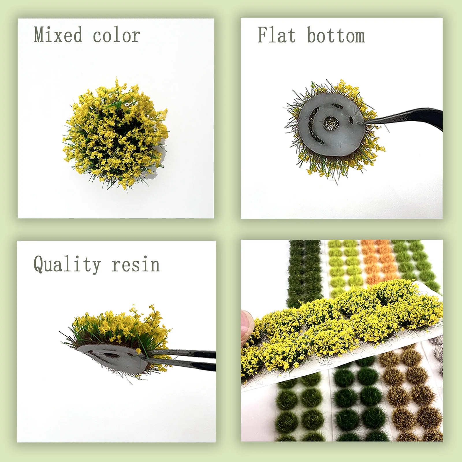 ชุดหญ้าและดอกไม้จำลองขนาด 0.5 ซม. 126 ชิ้น - อุปกรณ์เสริมวัสดุก่อสร้างสำหรับเกมสงคราม โต๊ะทราย และไดโอรามา