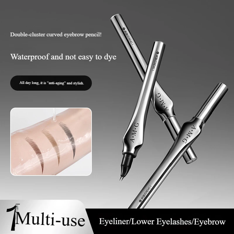 Ulepszony pisak do brwi z zakrzywioną końcówką dwufunkcyjną, płynny eyeliner o ultra-cienkiej końcówce, pisak do dolnych rzęs, naturalny szaro-brązowy makijaż oczu, wielofunkcyjny.