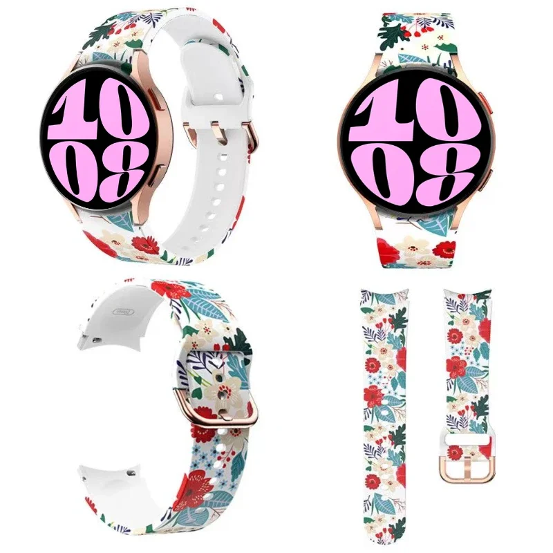 Ремешок силиконовый с принтом для Samsung Galaxy 4/5/6/7/5 Pro, цветной браслет для наручных часов, 40 мм 44 мм 45 мм, 43 мм 47 мм 42 мм 46 мм, 6/4