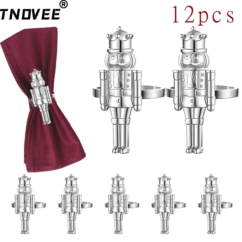 

12Pcs Christmas Napkin Rings Nutcracker Soldier Napkin Holder Metal Napkin Buckle for New Year 2025 Wedding Party Xmas Table Dec