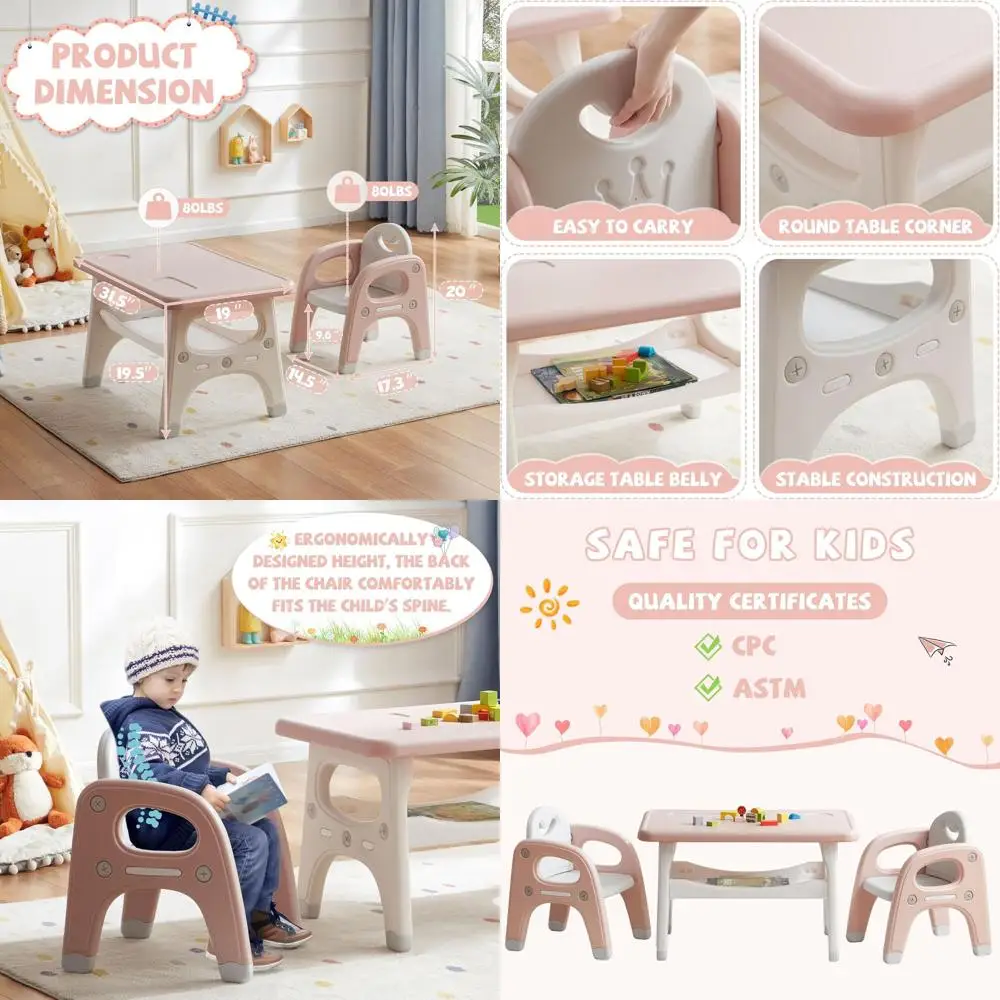 

Plastic Toddler Activity Table and 2 Chairs Set for Kids, Perfect for Reading, Snacking, Arts and Crafts, Suitable for Boys and