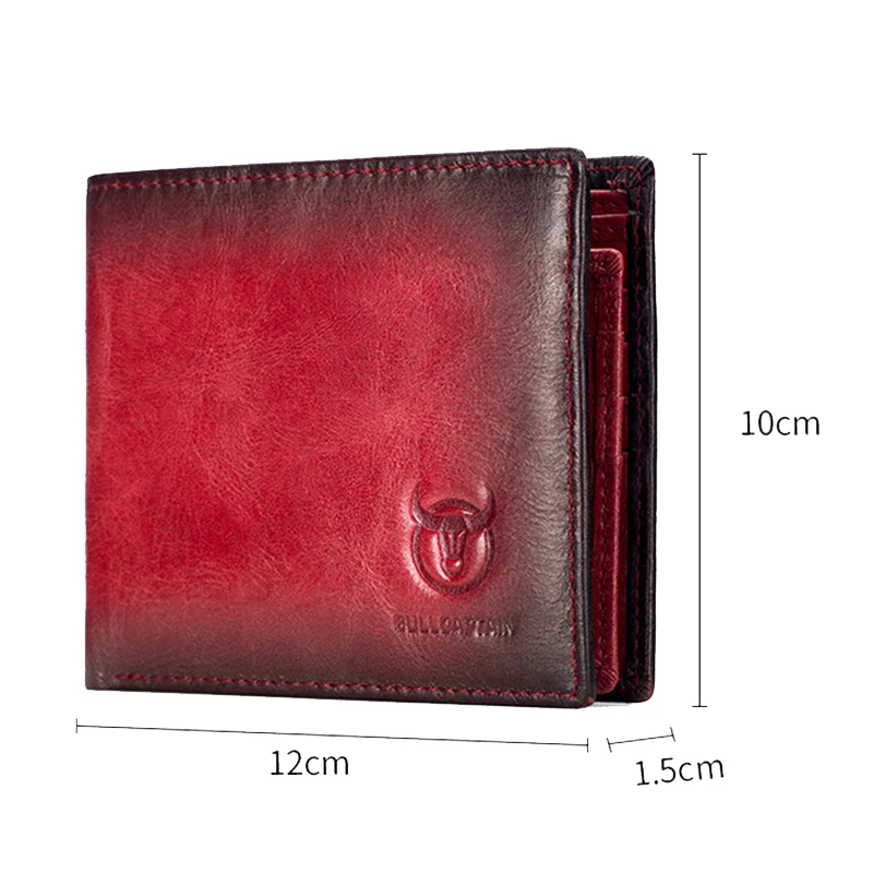 RFID Men's Leather Anti-Theft Brush Wallet Double Ultra-Thin Short Wallet Multi-Card Position ID Bag (Red)